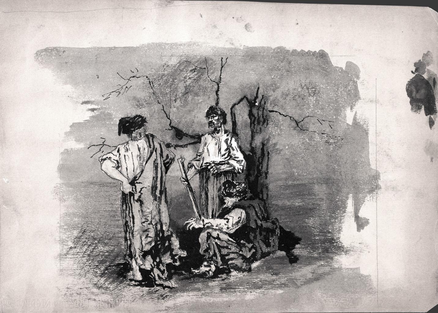 Н.К.Рерих. Трое запорожцев у сломанного дерева. 1894-1895