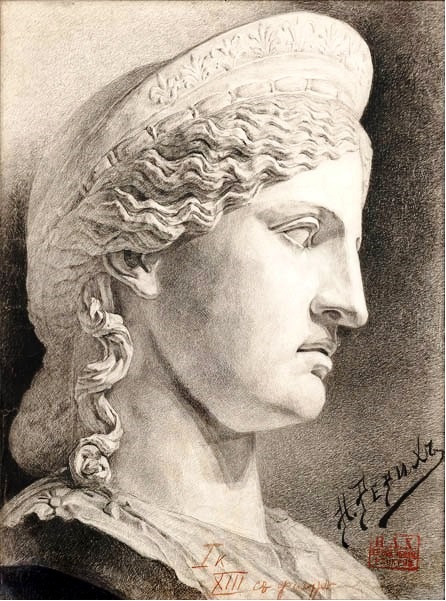 Н.К.Рерих. Голова Юноны (академический рисунок с гипса). 1893