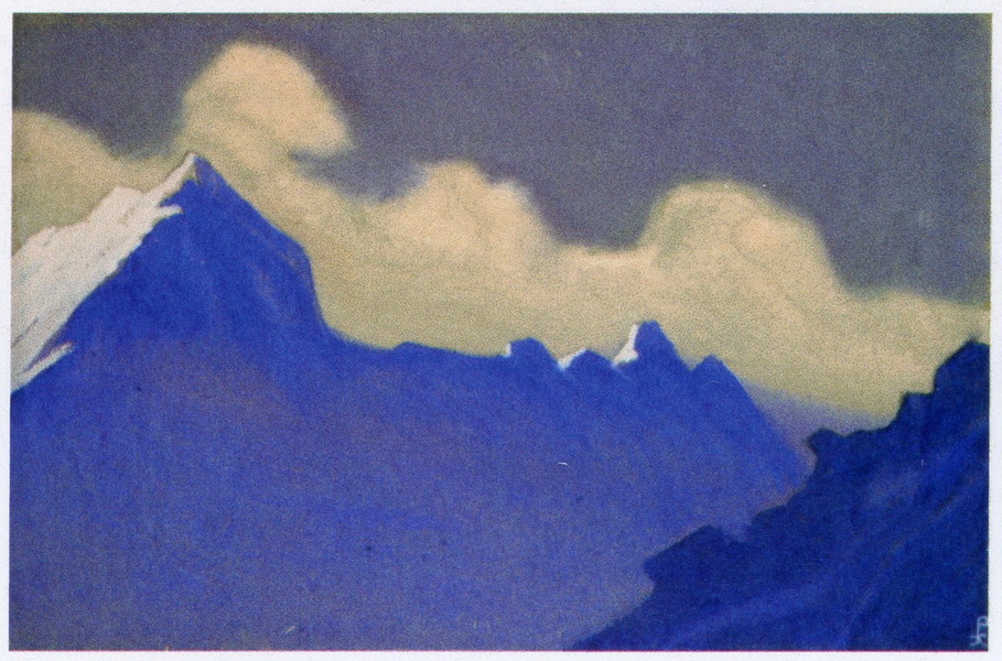 Н.К.Рерих. Гималаи. # 128 [Освещенное облако над темными скалами]. 1942