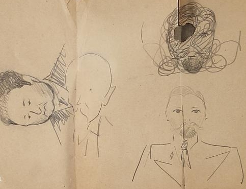 С.Н.Рерих. Наброски портретов Н.К. Рериха, Ю.Н. Рериха, В.А. Шибаева и неустановленного лица. 1930-е