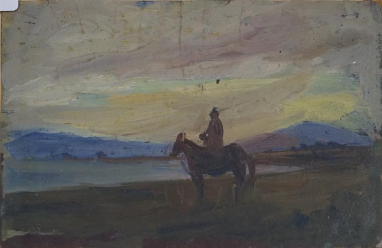 С.Н.Рерих. Пейзаж с фигурой на спине лошади (С.Н. Рерих?). 1948