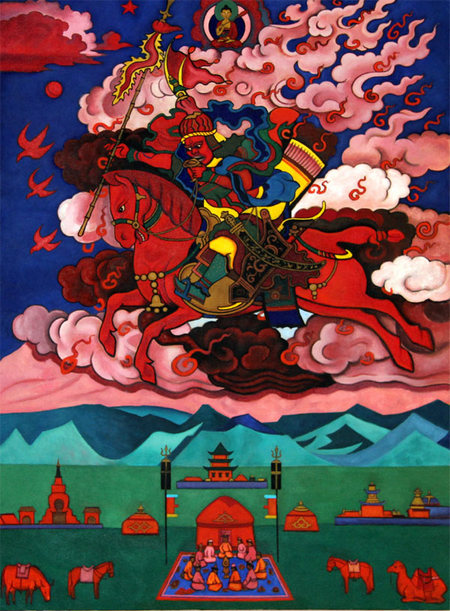 Н.К.Рерих. Грядущее (Великий всадник) (Великий Красный Богатырь (Ригден-Джапо - Владыка Шамбалы)). 1927