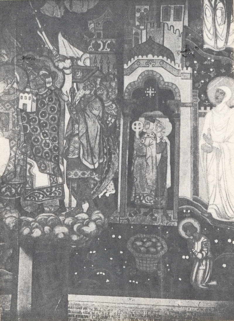 Н.К.Рерих. Коленопреклоненные воины [Эскиз росписи (Правая сторона)]. 1913