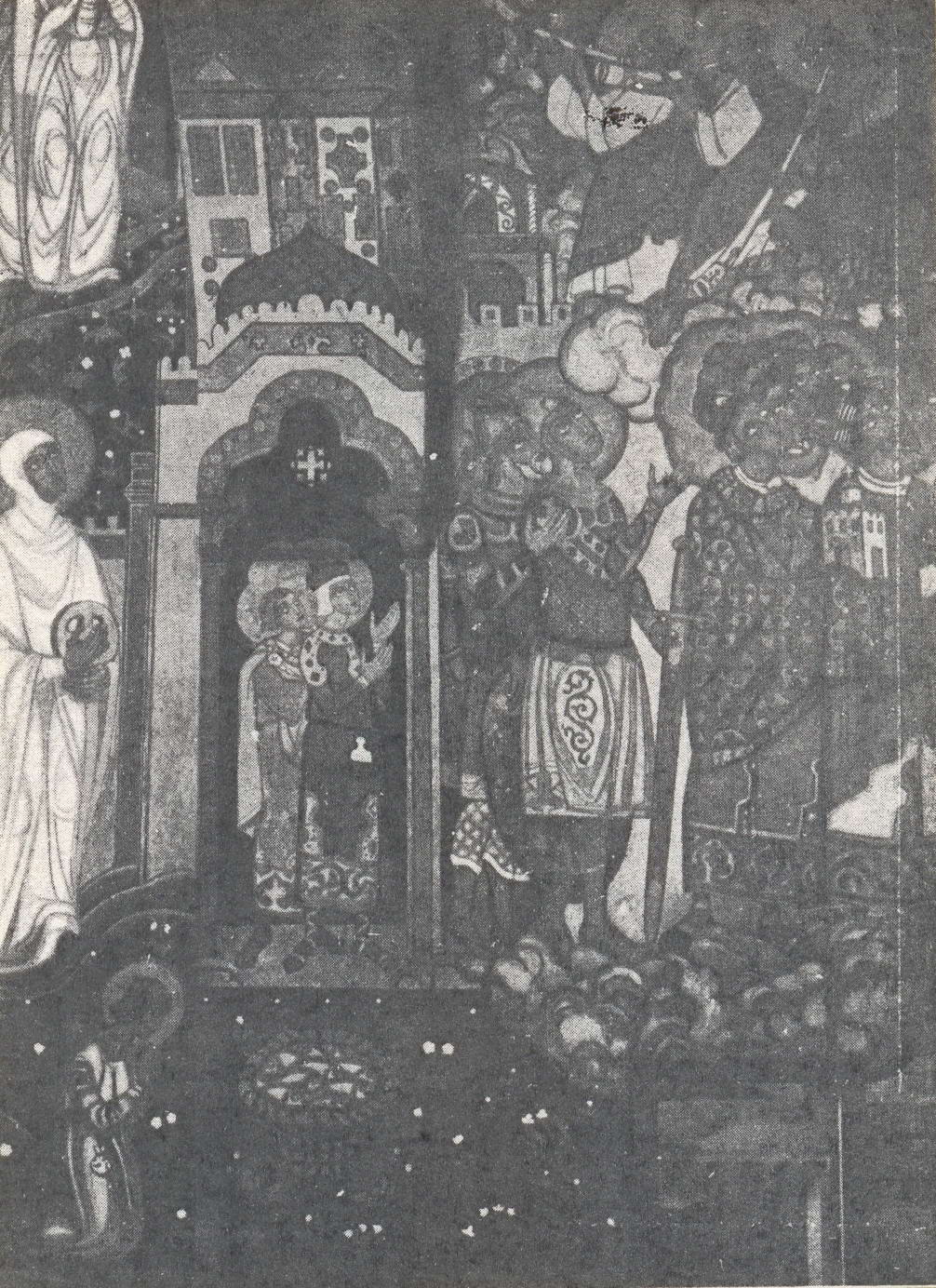 Н.К.Рерих. Коленопреклоненные воины [Эскиз росписи (Левая сторона)]. 1913