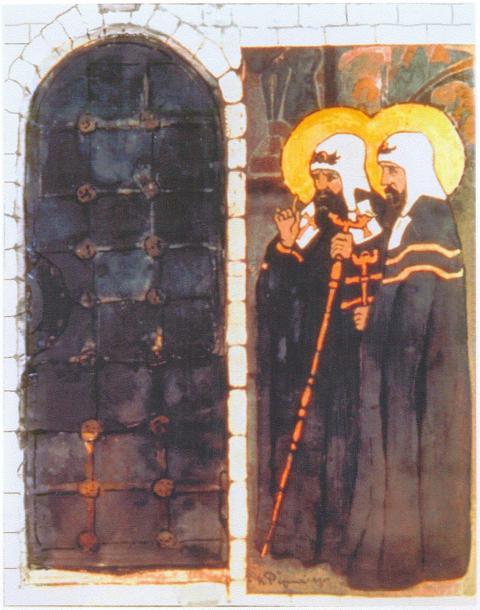 Н.К.Рерих. Эскиз для двери (Владыки нездешние) (1). 1903