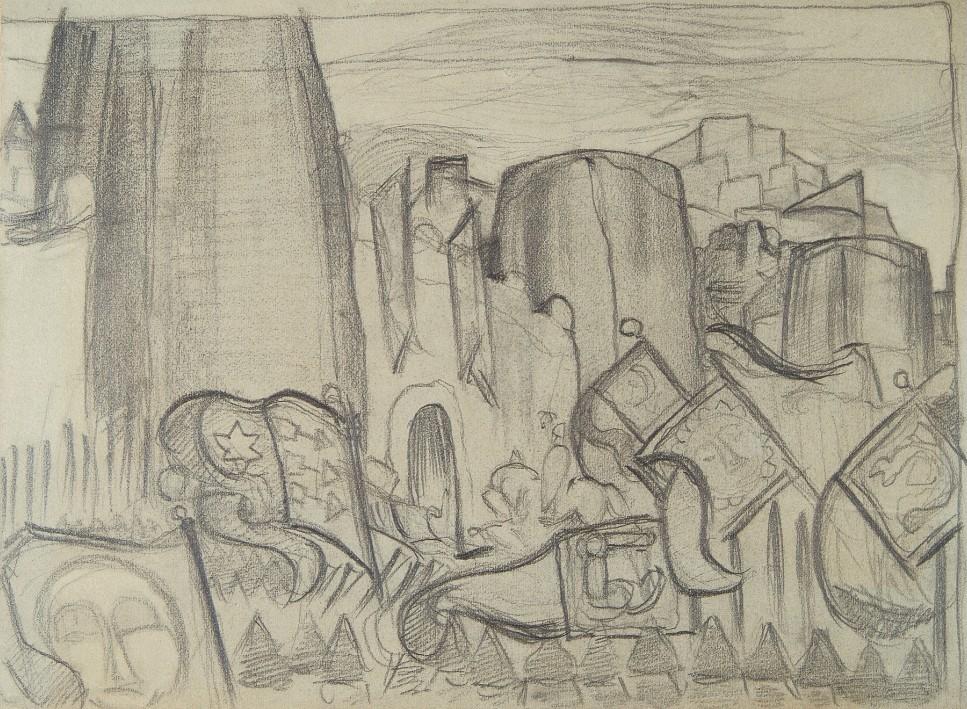 Н.К.Рерих. Въезд Грозного (Рисунок декорации). 1914-1916