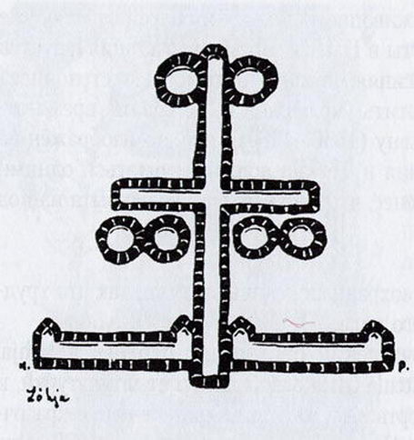 Н.К.Рерих. Символический крест на наружной стене церкви в Лохья (Lohja) (рисунок). 1907