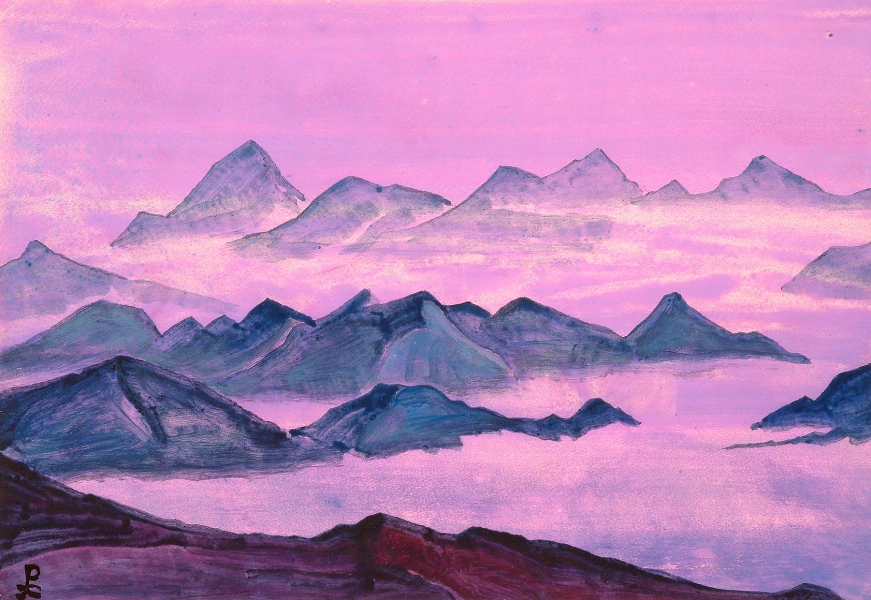 Гималаи картины. Рерих Гималаи розовые горы картина.