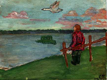 С.Н.Рерих. Ефим на берегу озера Ключино. Детский рисунок. 17 или 27 января 1916 г.