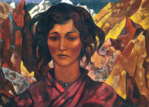 С.Н.Рерих. Портрет девушки на фоне пестрых скал. 1932