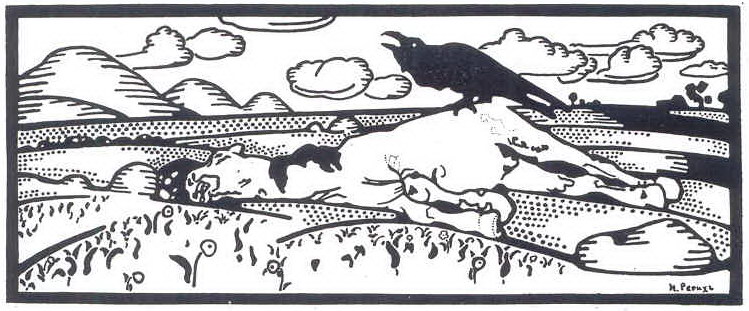 Н.К.Рерих. Рисунок по стихотворению И.Никитина (Ворон на трупе коня). 1907