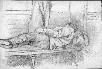 Н.К.Рерих. Спящий в вагоне человек. 1894