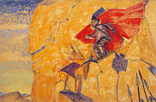 Н.К.Рерих. Воин с ножом на фоне желтой скалы (Н.К. и Ю.Н. Рерихи(?)). 1917 (?)