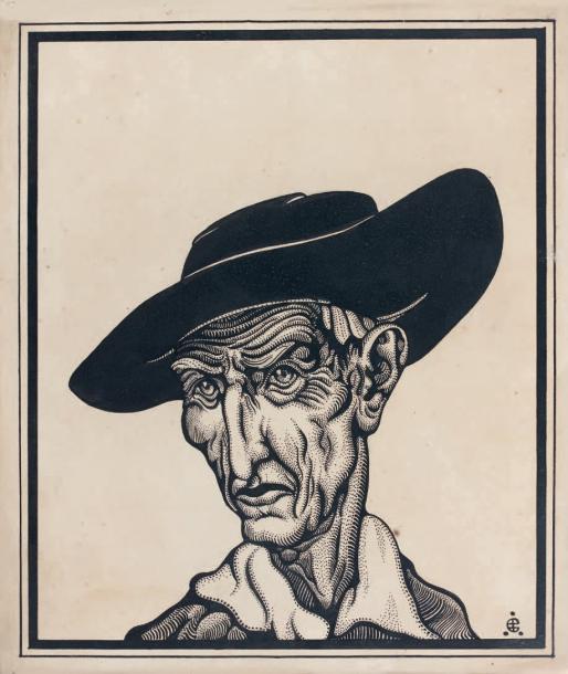 С.Н.Рерих. Портрет человека (Человек в шляпе) (гравюра). 1920-е