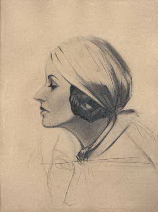С.Н.Рерих. Портрет Наташи Рамбовой в профиль. 1930