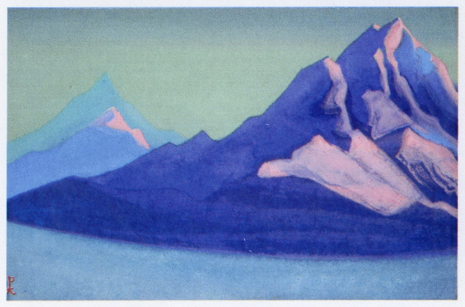 Н.К.Рерих. Гималаи. # 128  [Гималаи (Скалистые вершины в лучах заходящего солнца)]. 1943