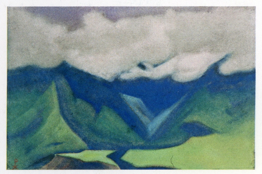 Н.К.Рерих. Гималаи. # 123 [Гималаи (Отроги скал и долина)]. 1946