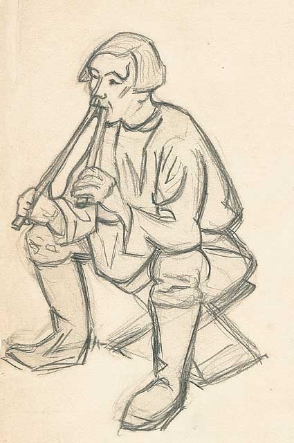 Н.К.Рерих. Играющий на двойной дудке. Набросок фигуры к картине 