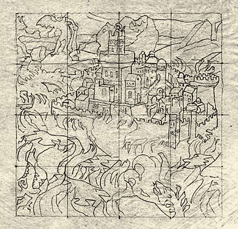 Н.К.Рерих. Эскиз композиции к «Пречистый град врагам озлобление». 1912