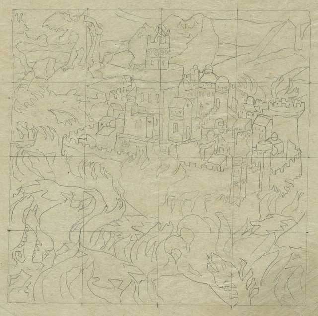 Н.К.Рерих. Эскиз композиции к «Пречистый град врагам озлобление». 1912