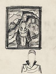 С.Н.Рерих. Портрет Н.К.Рериха перед своим портретом. Эскиз. 1930-1940-е