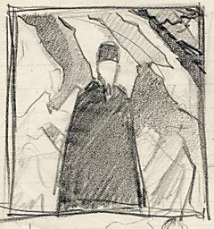 С.Н.Рерих. Набросок к портрету Н.К.Рериха на фоне скал. 1930-1940-е
