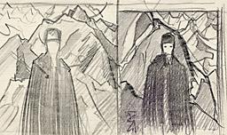 С.Н.Рерих. Два наброска к портрету Н.К.Рериха на фоне скал. 1930-1940-е