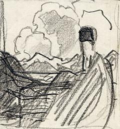 С.Н.Рерих. Набросок к портрету Н.К.Рериха на фоне гор (02). 1930-1940-е