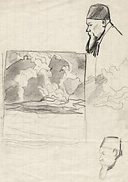 С.Н.Рерих. Набросок к портрету Н.К.Рериха и пейзажа. 1930-1940-е