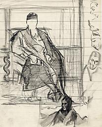 С.Н.Рерих. Набросок портрета Н.К.Рериха  и группы лиц (02). 1930-1940-е
