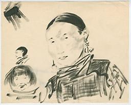 С.Н.Рерих. Портрет тибетской женщины и девочки (набросок). 1940-1960-е