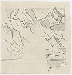 С.Н.Рерих. Силуэт ламы на фоне гор (набросок) (?). 1940-1960-е