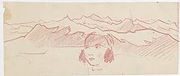 С.Н.Рерих. Лицо девушки на фоне гор (набросок). 1940-1960-е